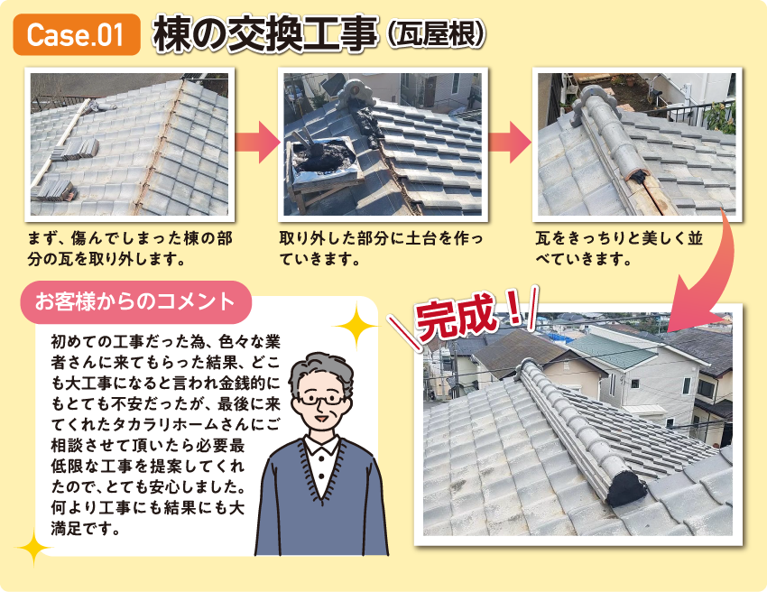 棟の交換工事（瓦屋根）